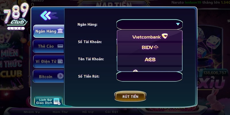 Rút tiền 789Club cực kỳ đơn giản với nhiều phương thức